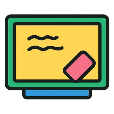 whiteboard with eraser, color outline icon style, modern, friendly sticker