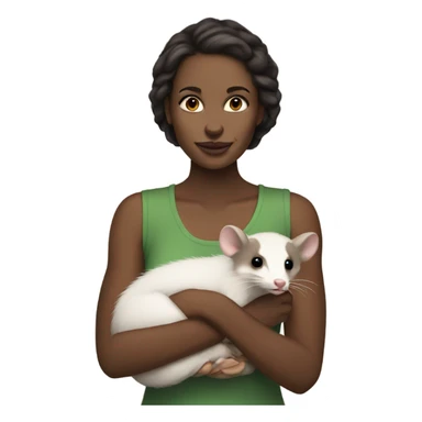 White woman dark brown hair holding opossum sticker