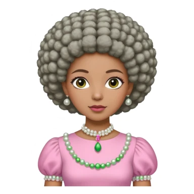 Brown woman with a tiny stylish gray Afro  wearing pink and green dress  and pearl blouse with sleeves sticker