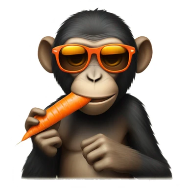 A monkey eating a carrot that is wearing sunglasses the carrot is wearing the sunglasses, not the monkey sticker
