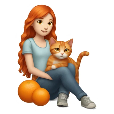 Red haired girl holding an orange cat sticker