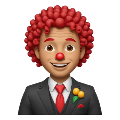 A 3D cartoon man with a red clown nose, smiling expression, wearing a suit, soft lighting, curley hair, realistic Memoji-style. sticker