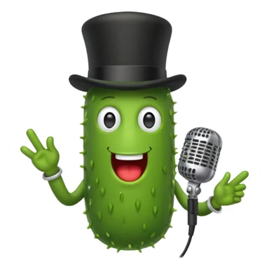 Pickle wearing a top hat singing into a microphone  sticker