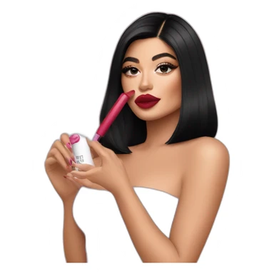 Kylie Jenner holding her lipstick lips sticker