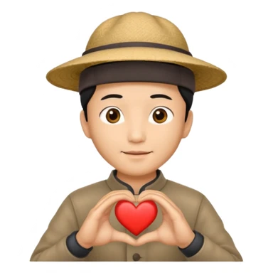 chinese man in asian hat doing heart hands sticker