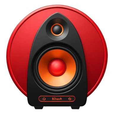 Head: A black KLIPSCH RP-8000F speaker, often represented with a red center or speaker cone.
Core: A small, bright glowing cherry-red circle representing his core.
Body & Armor: Primarily black armor plating with bright red accents or flames. sticker