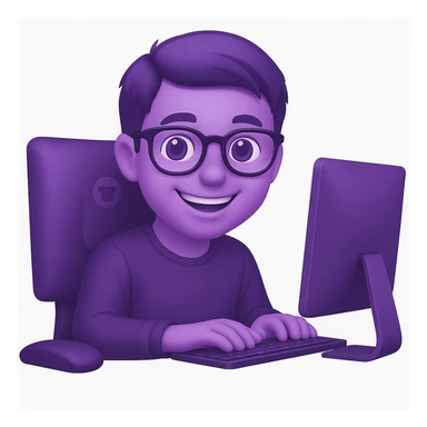 Make the edgelord nerd more smiley and change the nerd's color to purple, keep the style and transparent background. The original style is preserved but use the general editor to achieve the changes with transparent background. sticker
