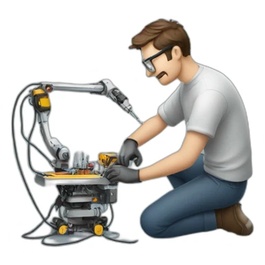 Man soldering a robot sticker