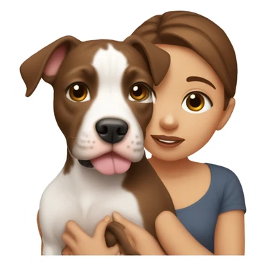 girl with brown hair holding pitbull puppy close to her face sticker