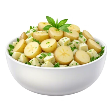 Cinematic Realistic Kartoffelsalat Dish Emoji, showcasing a traditional potato salad with fresh herbs and tangy dressing rendered with lifelike detail and vibrant, natural lighting. sticker