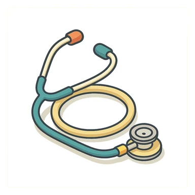 stethoscope coiled in a ring, isometric view, 2D isometric style, detailed drawing, detailed shadows and highlights, clean contours, soft lighting, transparent background sticker