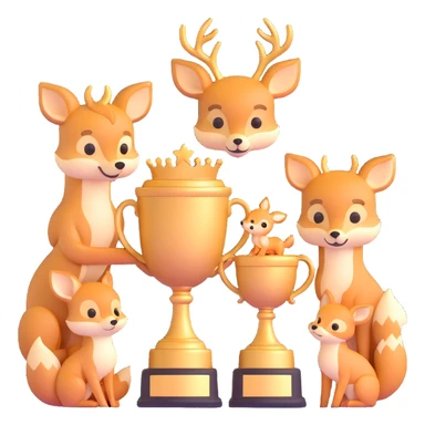 golden spring trophy with baby deer and fox cubs sticker