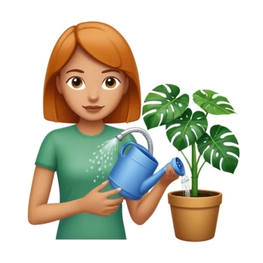 woman watering her monstera plant sticker