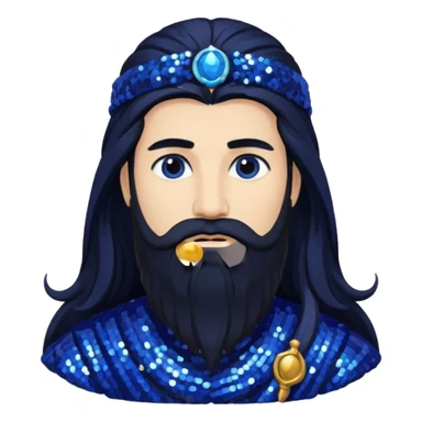 Saturn, God of Time from Gods and Goddesses with long black hair and beard, indigo sequin outfit sticker