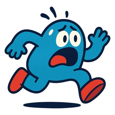a terrified blob running away, fun and expressive style, vibrant cartoon sticker