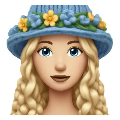 beautiful finnish goldenhour hair woman with blue eye knitting floral hat sticker
