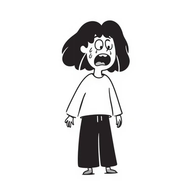 hand-drawn doodle of a person with a crazy expression and crying, messy lines sticker