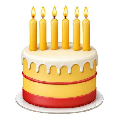 large red and yellow birthday cake with three candles, minimalist, iOS emoji style, no background sticker