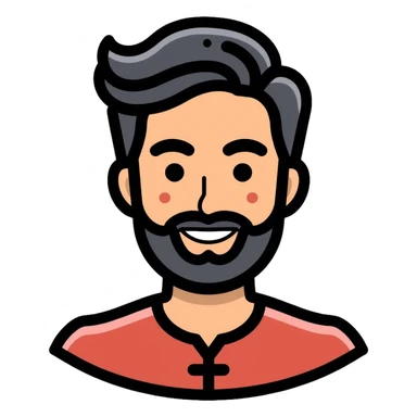 A friendly man with a beard and traditional South Asian appearance sticker