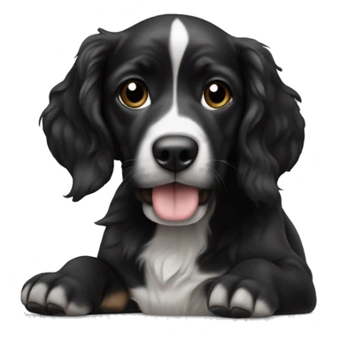 cachorro preto de pelos bem longos com peitoral branco e pata da frente branca. sticker