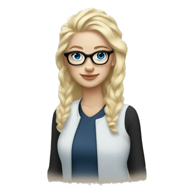 Thin White skinned blonde haired blue eyed woman with black glasses black stud earrings  sticker