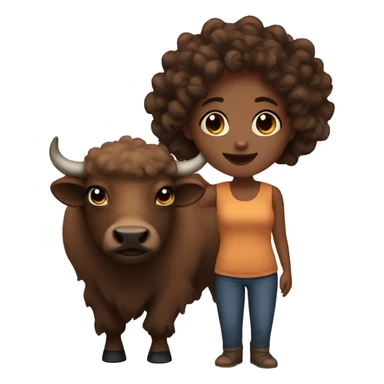 A brown buffalo with a face of a black girl with curly hair  sticker