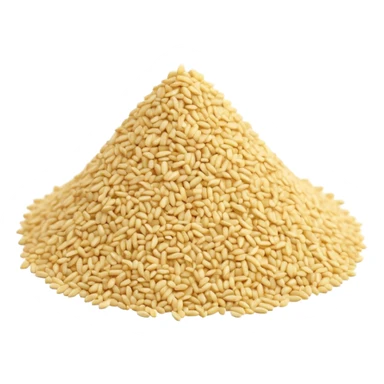 small pile of semolina, warm ivory to pale yellow, fine or slightly coarse, dry and matte, scattered grains, soft and natural, minimal 3D-rendered style, no faces, transparent background sticker