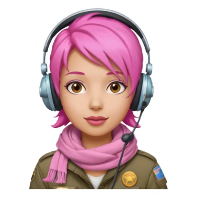 Jet Queen Mia – bubble-gum-hair pilot wearing a headset and pink scarf sticker