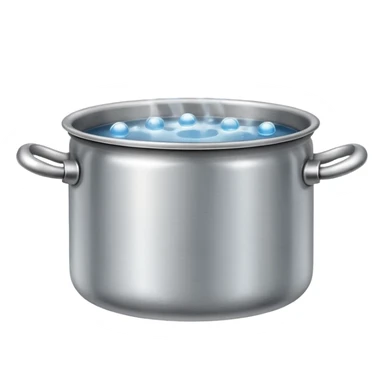 small metal pot filled with boiling water on a stove, visible hot steam and rising bubbles, realistic heat effect, shiny pot surface, bright lighting, clean white background

 sticker
