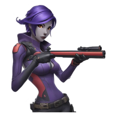 widowmaker from overwatch, shooting and scoping targets with a slingshot, drawn in the style of one piece manga sticker