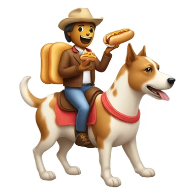 Dog eating a hot dog and riding a horse sticker
