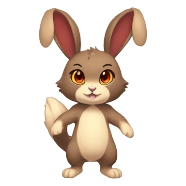 Cute, Chibi, Kemono-style, Anthro, Fur-Sona, Dark-Brown, Normal-type-Ground-type Tan-Rabbit-Fakémon with Dark-Red eyes, beige belly, beige paws, beige feet, beige freckles, full body sticker