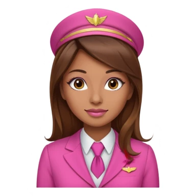 Flight attendant with pink outfit tan skin long brown hair with highlights pretty makeup sticker