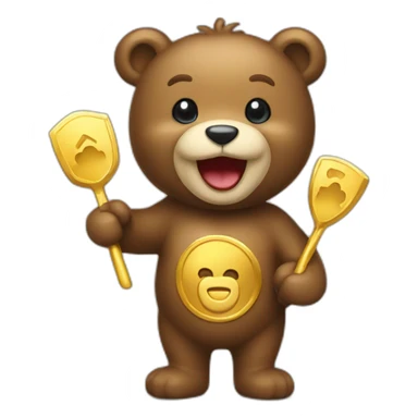happy bear with gold pick sticker