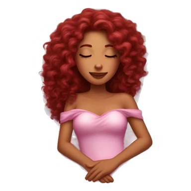 gorgeous woman with long burgundy curly hair sleeping on pink princess bed sticker