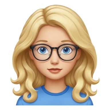 Wavy long Blonde hair girl with blue eyes and glasses sticker