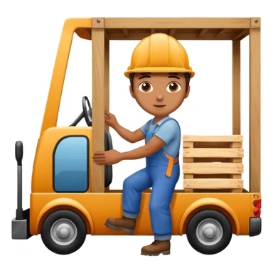 Worker with pallet in truck, import. sticker