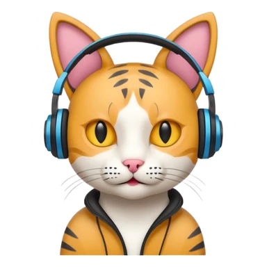 cat with headphones, simplified, bold shapes, suitable for a website icon sticker