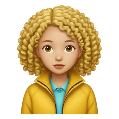 girl with yellow jacket, curly hair sticker