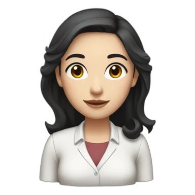 female Teacher with black hair and white skin and white shirt with long hair and brown eyes sticker
