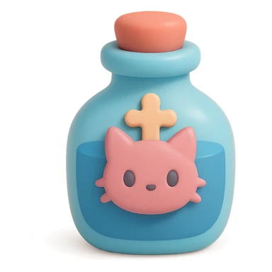 blue goth potion bottle with a cat motif, soft and cute gothic look, mochi style sticker