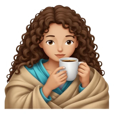 girl brunette Curly long Haití inside a blanket sipping coffee eyes closed sticker