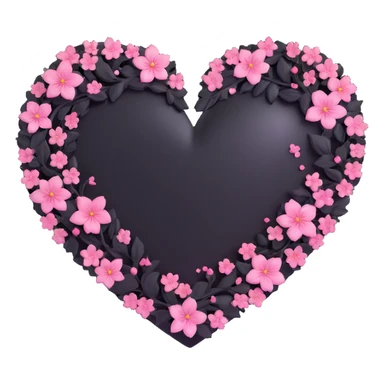goth sakura heart, black heart with sakura petals swirling around, sparkling accents sticker