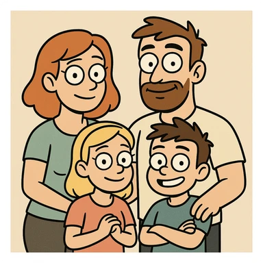 a cartoon family in flat toon style, bold lines sticker