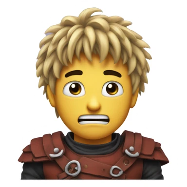 the relieved emoji but with the hair of guts from berserk (twitter version emoji) sticker