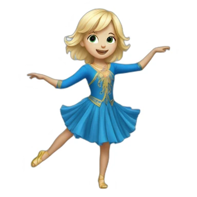 little blonde girl dancing in a blue bird costume sticker