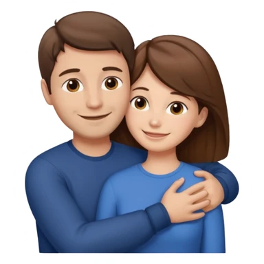 "Man with short brown hair that doesn’t reach the nape and fair skin, hugging a woman with long brown hair and fair skin, both smiling."
 sticker