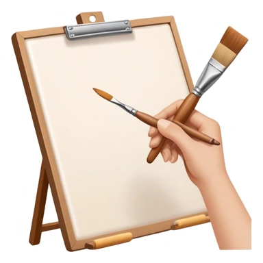 hands holding a paintbrush painting on a canvas, simple and friendly sticker