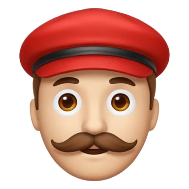 round emoji face with big brown mustache and red cap with white circle emblem, 3D emoji style, 1:1
 sticker