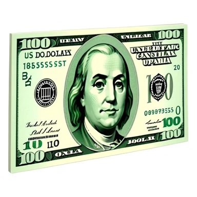 3D realistic US 100 dollar bill sticker, slight perspective, centered, clean cutout, transparent background, no text, no watermark sticker